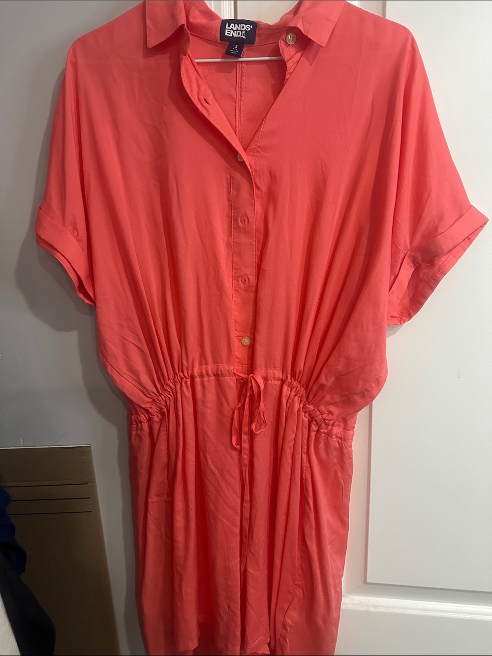 Lands' End Coral Drawstring Shirt Romper